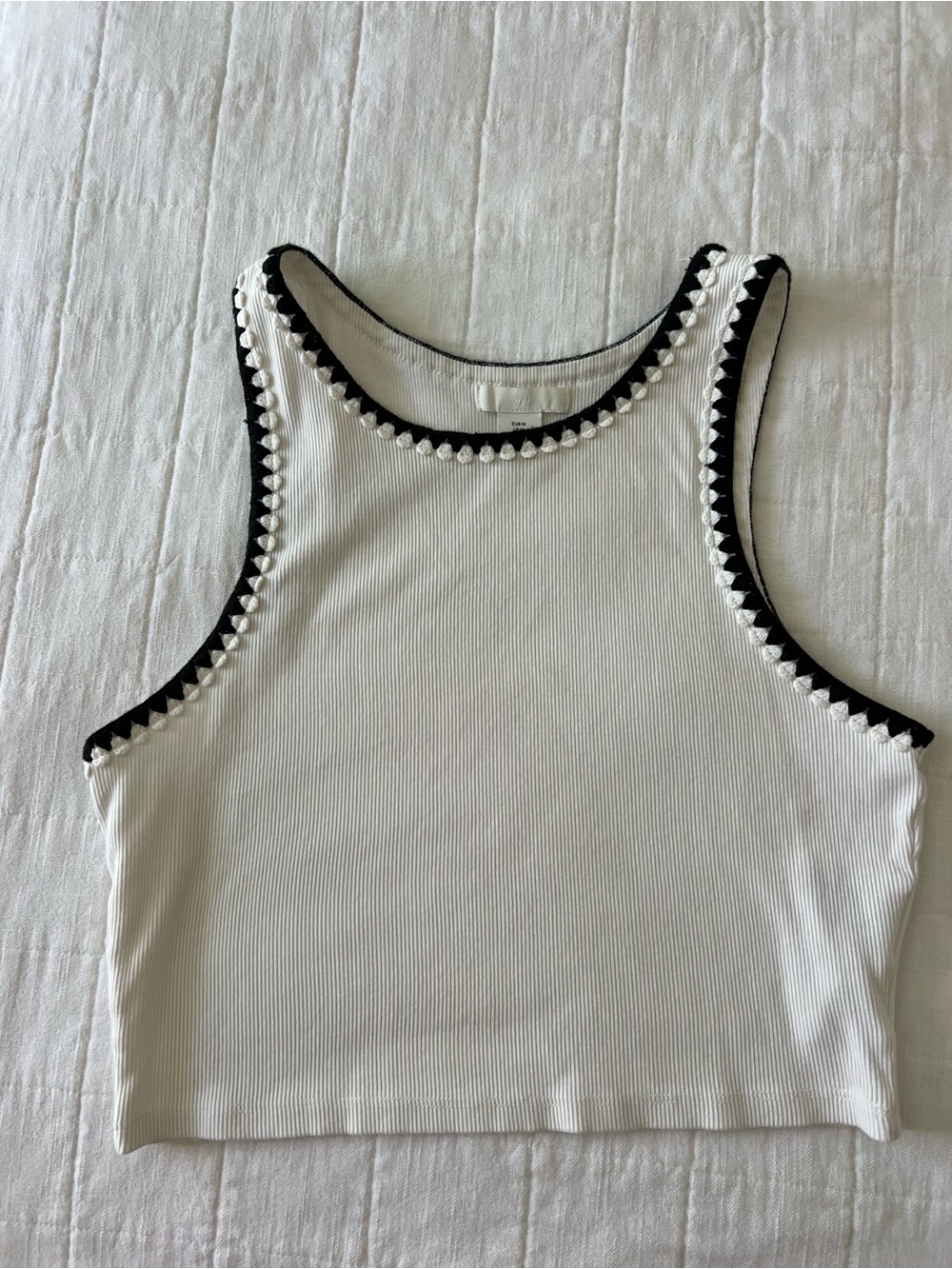 H&M White Ribbed Tank with Black Trim